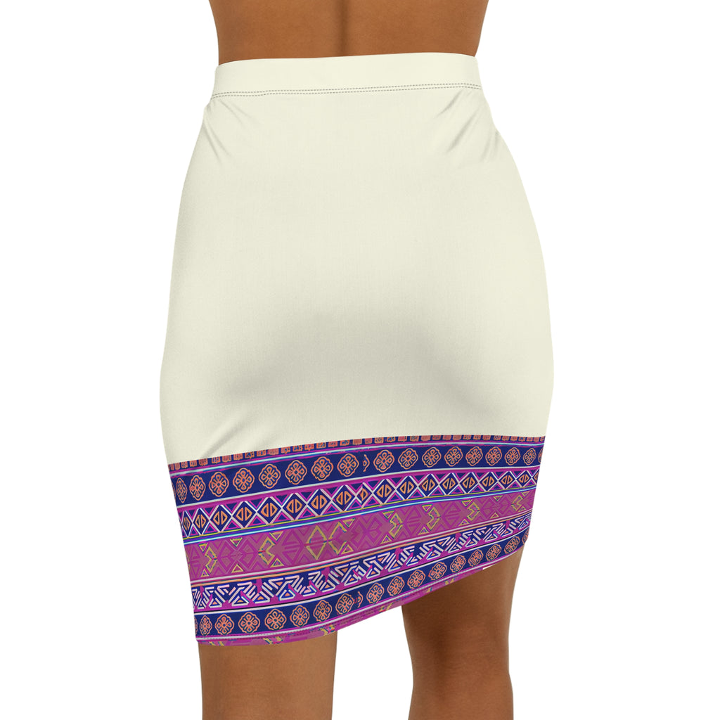 Boho Border Print Pencil Skirt | Mid-Waist