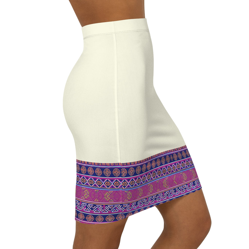 Boho Border Print Pencil Skirt | Mid-Waist