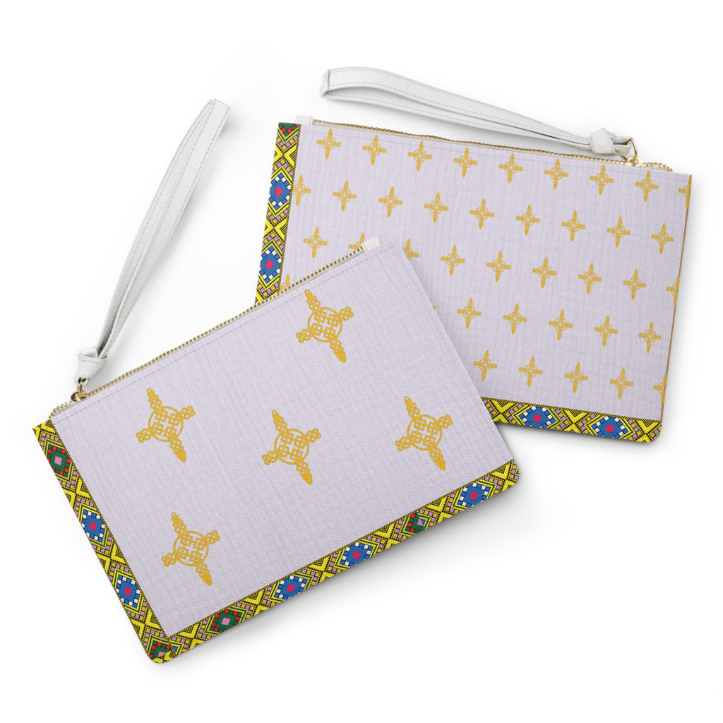 Gold Cross Pattern Clutch Bag — Boho Border Wristlet Purse