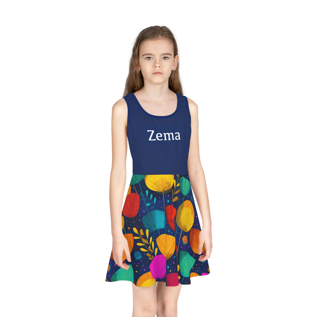 ZEMA Girls Floral Sundress — Bright Poppy Print Dress