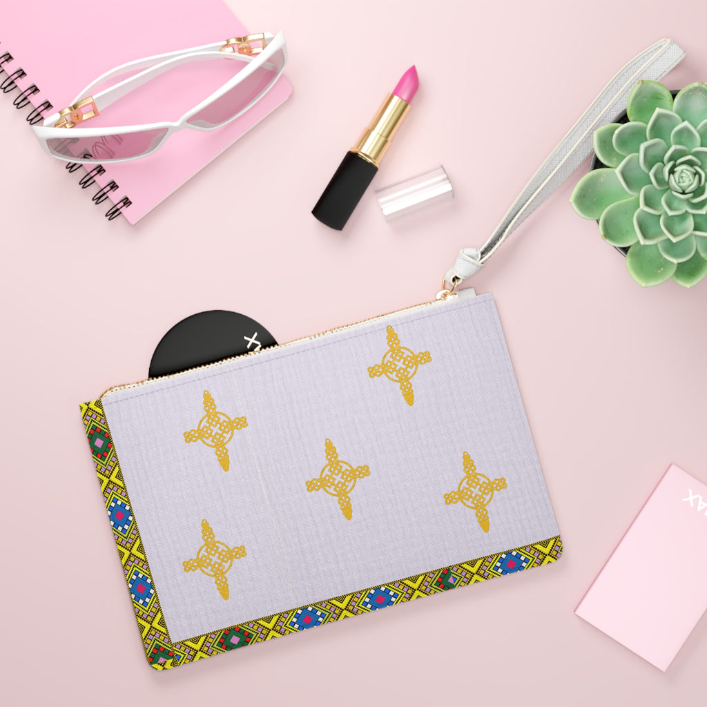 Gold Cross Pattern Clutch Bag — Boho Border Wristlet Purse