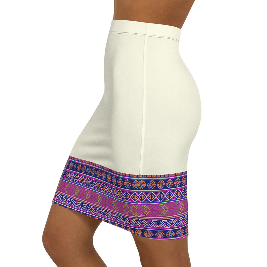 Boho Border Print Pencil Skirt | Mid-Waist