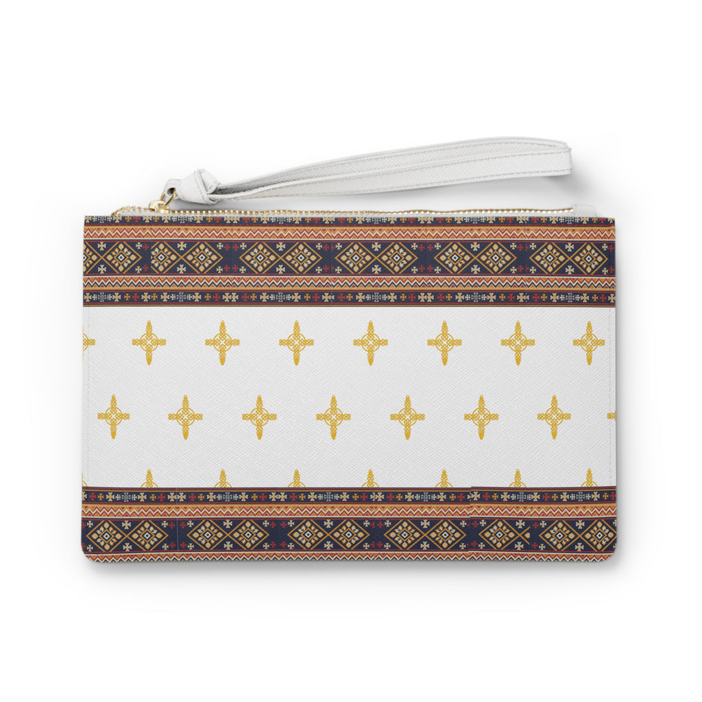 Gold Cross Pattern Clutch Bag — Boho Border Wristlet Purse