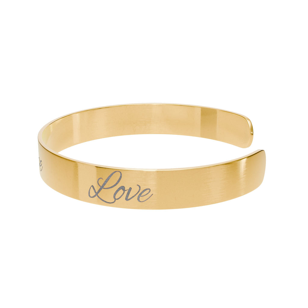 Engraved Gold Cuff Bracelet — "Faith, Hope" & "Love" Inspirational Bangle