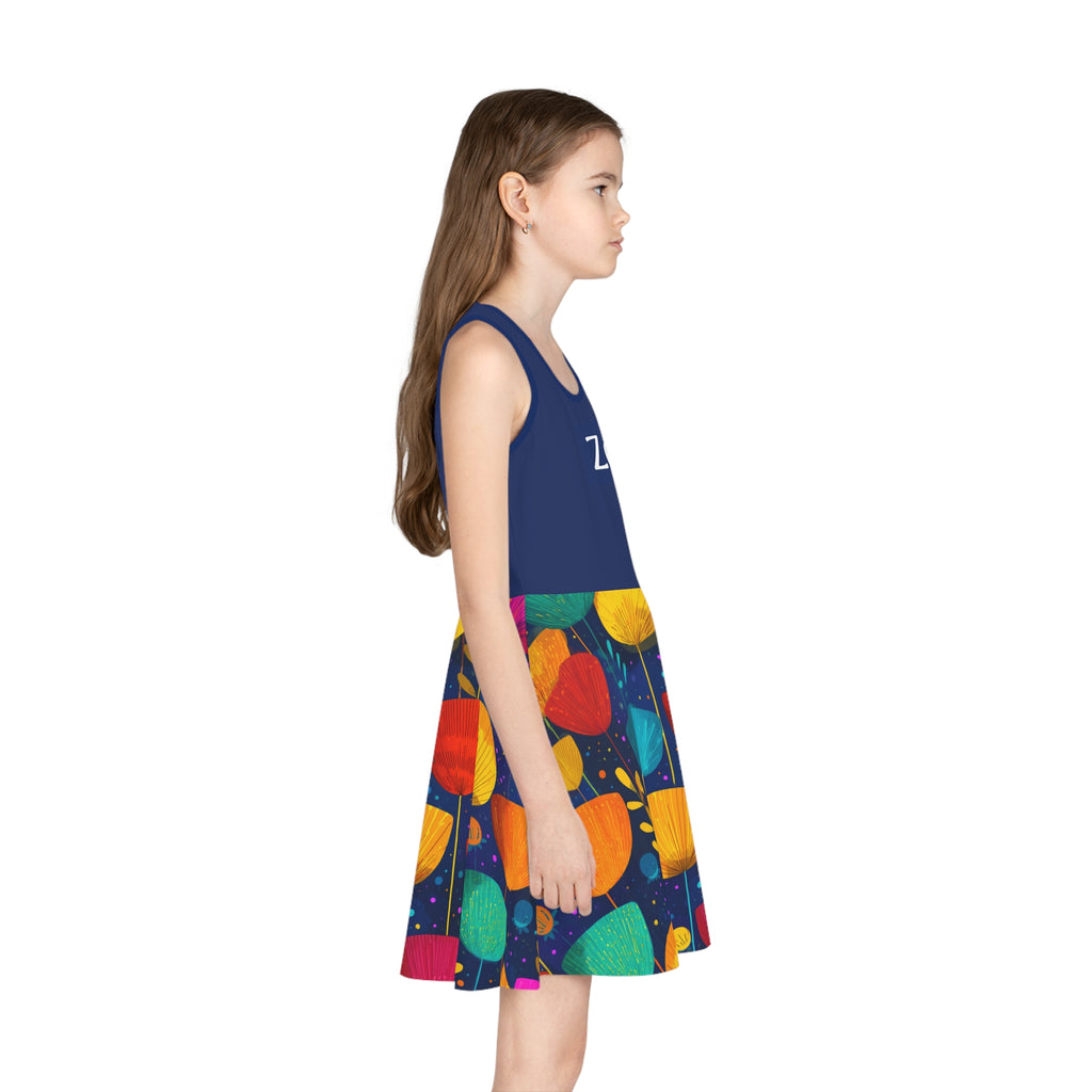 ZEMA Girls Floral Sundress — Bright Poppy Print Dress