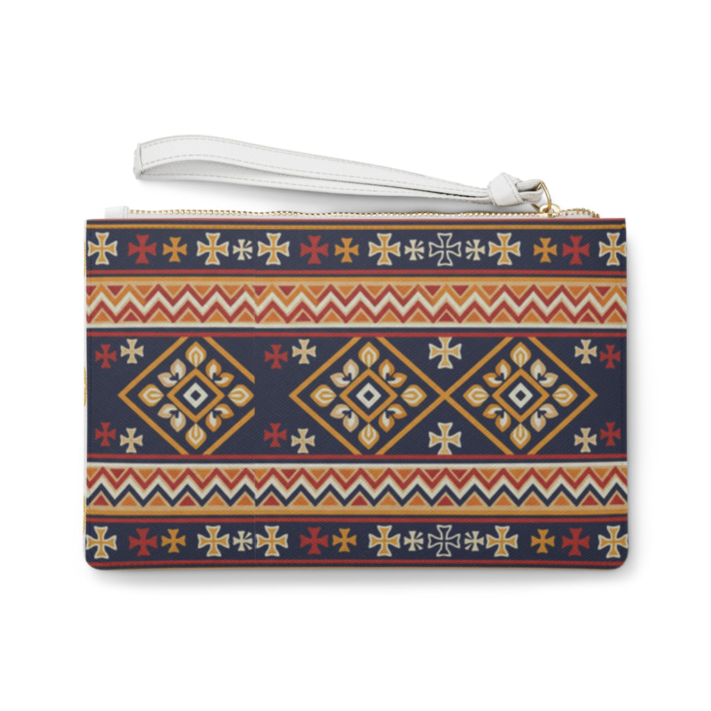 Gold Cross Pattern Clutch Bag — Boho Border Wristlet Purse