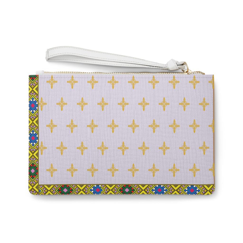 Gold Cross Pattern Clutch Bag — Boho Border Wristlet Purse