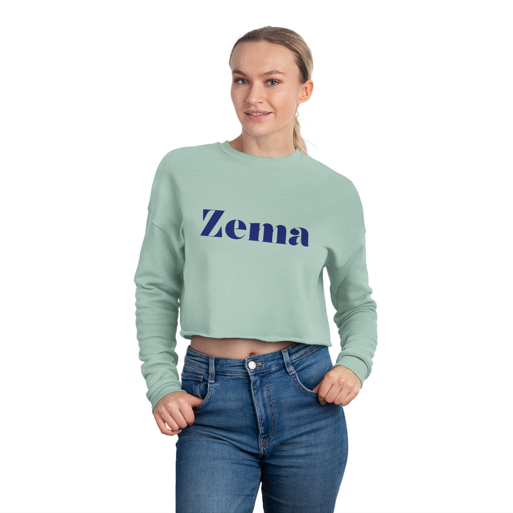 Cropped Sweatshirt — 'Zema' Navy Logo on Mint Green
