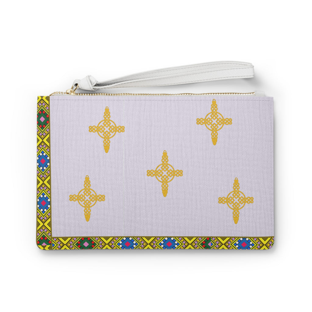 Gold Cross Pattern Clutch Bag — Boho Border Wristlet Purse