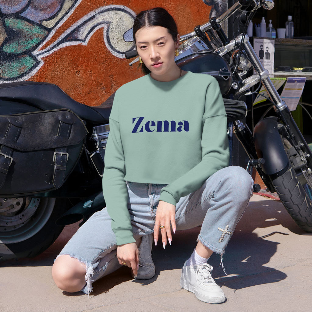 Cropped Sweatshirt — 'Zema' Navy Logo on Mint Green