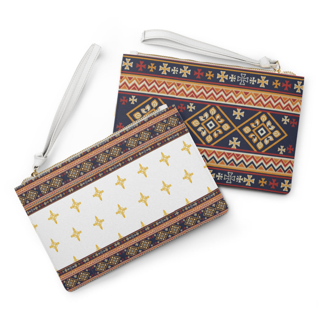 Gold Cross Pattern Clutch Bag — Boho Border Wristlet Purse