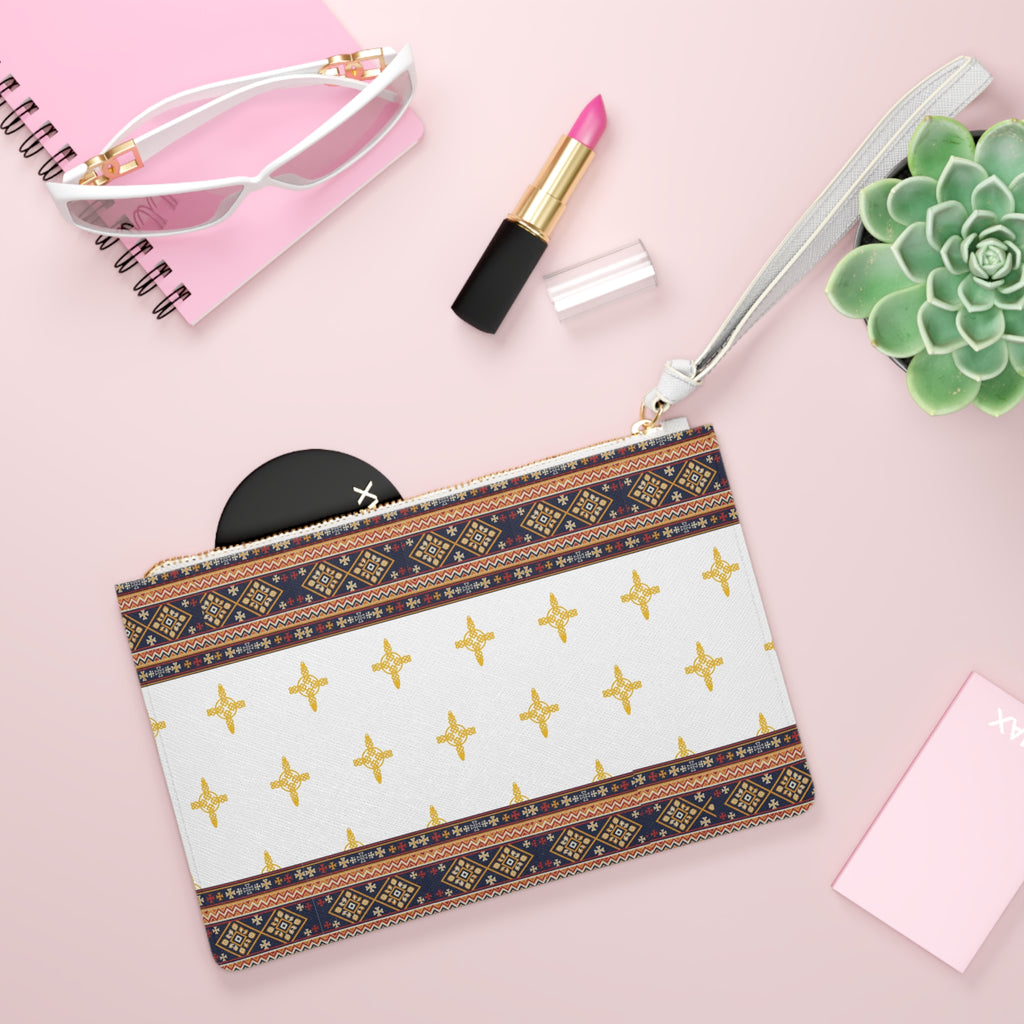 Gold Cross Pattern Clutch Bag — Boho Border Wristlet Purse